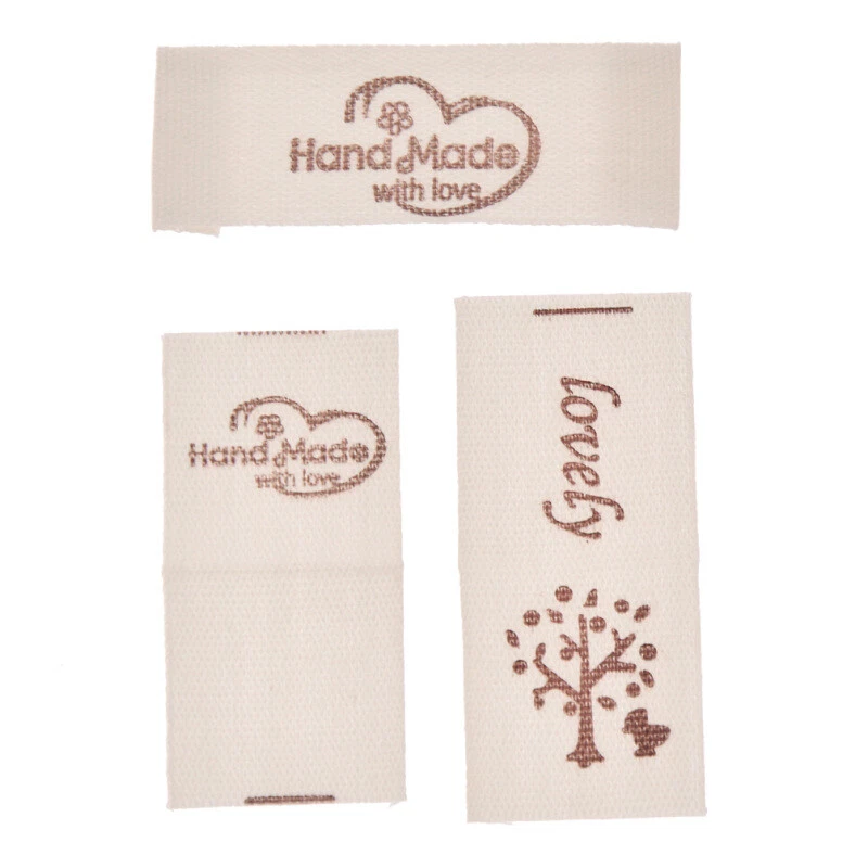 50Pcs Handmade Labels Tags Cotton Fabric Clothing Sewing Craft Accessories DIY - Image 1 of 4