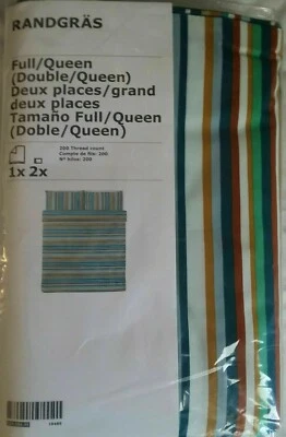 IKEA Queen Duvet Cover 2 Pillowcases Bed Set Green Orange Striped Ikea Randgras - Image 1 of 2