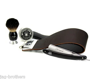 Barber Vintage Style Shaving Set Pure Badger Brush Straight Razor Leather Strop - Picture 1 of 6