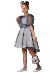 Girls 3/4 Lace Arms Wedding Train Tutu Dress Prom, Size 6-7Y - Picture 1 of 1