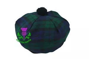 Orologio Clan Scozzese Tam O' Shanter Cappello Nero Tartan Lana Acrilica Indossa Highlands - Foto 1 di 2