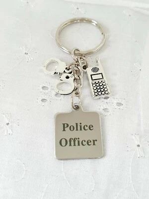 CUPCAKE0619 Police Officer Policeman Policewoman Keyring With Organza Gift Bag