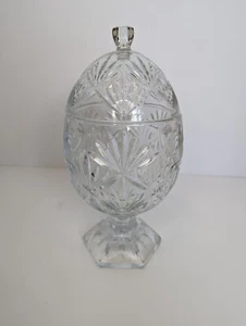 Vintage Egg-Shaped Footed Pedestal Clear Cut Glass Candy Dish Jar Bowl with Lid - Picture 1 of 2