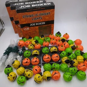 Vintage Joe Boxer String-O'-Fright Lights Indoor/Outdoor Halloween Pumpkins LOT - Picture 1 of 6
