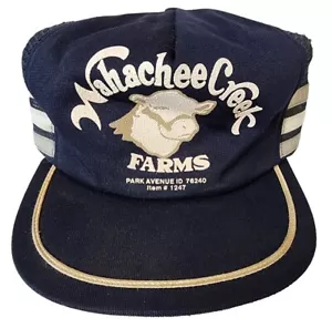 Vintage 80s Wahachee Creek Farms Nlue And White 3 Stripe Snapback Hat - Picture 1 of 7