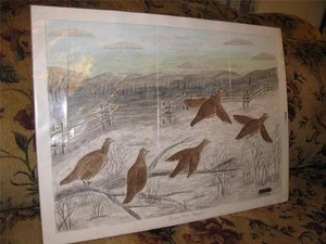 Original Outsider Art Oil Painting Prairie Fire Refugees Grouse Birds, Millikin - Picture 1 of 1