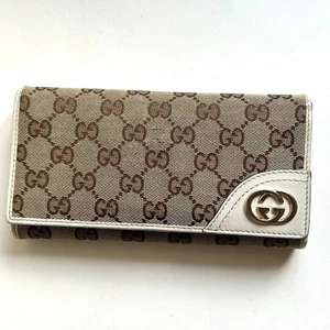 GUCCI Cartera Larga de Cuero Auténtico GG Lona - Imagen 1 de 10