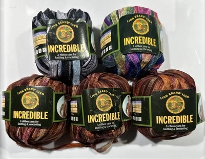LOT of 5 INCREDIBLE RIBBON in CARNIVAL BLACK AUTUMN by LION BRAND 1.75oz 110yds - Image 1 of 3