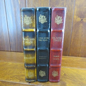 Decorative Book Wooden Storage Box Set Of 3 Oliver Twist War & Peace Gone With - Picture 1 of 12