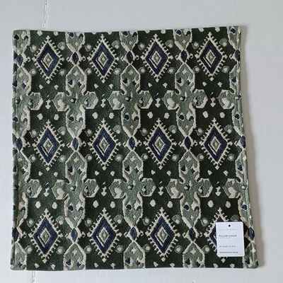 Pottery Barn Judah Ikat Plaid Embroidered Pillow Cover 18" Green NWT - Image 1 of 4