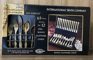 International Silver Co. 65 Piece 24 Kt Gold Plated Flatware For 12 With Chest - Picture 1 of 19