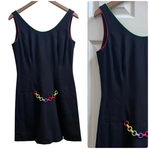 Vintage 80/90er Deborah Laws schwarz bunt Acryl offene Kettenglieder Detail Strampler - Bild 1 von 13