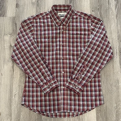 Wrangler Riata 男孩长袖纽扣西部衬衫红色格子 L (10-12) — 第 1/4 张图片