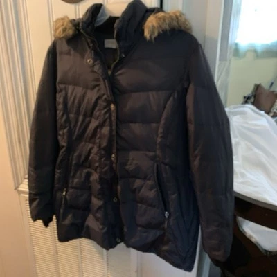 Abrigo Parka Anne Klein Plumón Talla XL Mujer Azul Oscuro Capucha Extraíble Piel Sintética Foto 1 de 4