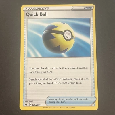 Quick Ball 179/202 Sword & Shield Base Set Regular Pokémon TCG 2020 - Image 1 of 2