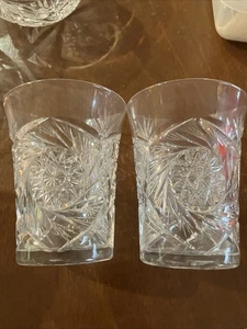 Antique American Brilliant Period Cut Crystal Whiskey Glasses Water Pair Estate - Picture 1 of 14