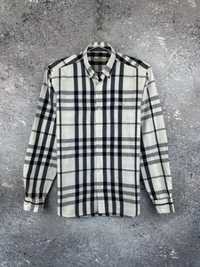 Burberry Brit Nova Check Checked White Blue Men’s Long Sleeve Shirt Size M - Picture 1 of 15
