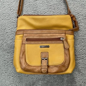 Multisac Tasche Damen Flare Crossbody gelb Pebbled Leder verstellbarer Riemen - Bild 1 von 7