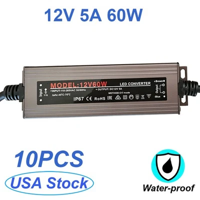 10 Pack IP67 Waterproof 12V Transformer 60W for Outdoor Light Power Supply 12 V - Image 1 of 4