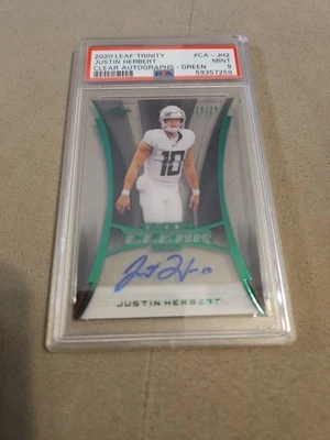 2020 LEAF TRINITY ROOKIE AUTO 20/20 JUSTIN HERBERT CLEAR GREEN DUCKS PSA 9 MINT! - Image 1 of 4