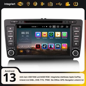 64GB Android 14 DAB+ Autoradio Navi Für Skoda Octavia Yeti Rapid Superb Roomster - Bild 1 von 20