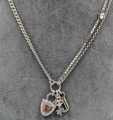 Juicy Couture Y2K Necklace Padlock Key "J" Charms Double Strand Silver Tone - Image 1 of 4