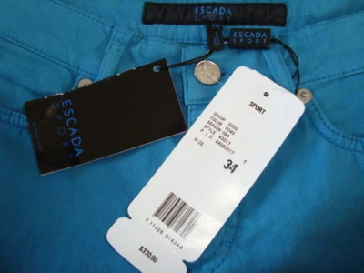 Pantalones de mezclilla ajustados con bolsillo trasero de cristal ESCADA SPORT NUEVOS CON ETIQUETAS $370 hechos en Italia talla 34 Foto 1 de 4