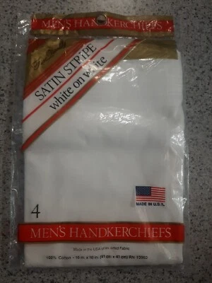 Nuevo 4 pañuelos a rayas satinadas blanco sobre blanco calidad fina 100 % algodón EE. UU. Foto 1 de 2