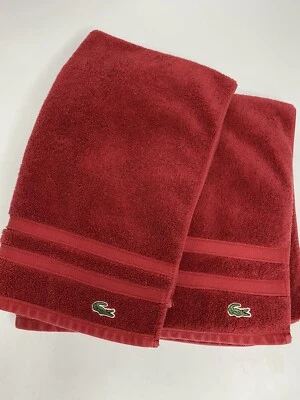 Lacoste Set Of 2 Red Bath Towels And 1 Hand Towel Set *EUC - Image 1 of 4