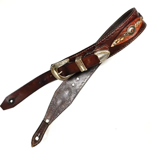 RARE: Hand Crafted Tooled Leather Guitar Strap, Signed - Wide - STUNNING! - Picture 1 of 16
