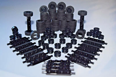☀️NEW LEGO Car Parts 100 pcs BLACK Wheels Tires Axles Rims Race Big Truck - Image 1 of 4