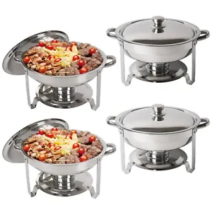 4 Pack Stainless Steel Chafing Dish Buffet Set 5QT Round Chafers BBQ Party W/Lid - Picture 1 of 7