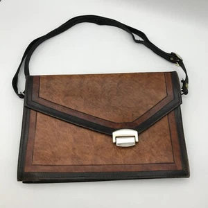Genuine Leather Ladies Envelope Purse Handbag Brown Long Adjustable Strap - Picture 1 of 23