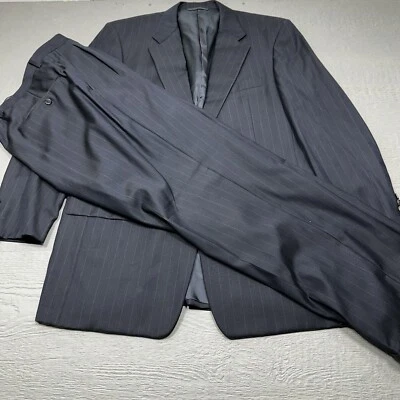 Hickey Freeman Suit Mens 42L  Lon Blue Pinstripe Two Button Wool Classic FLAW - Image 1 of 4