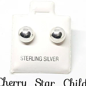 New sterling 925 silver polished ball stud earrings NOS elegant 7mm perfect card - Picture 1 of 4