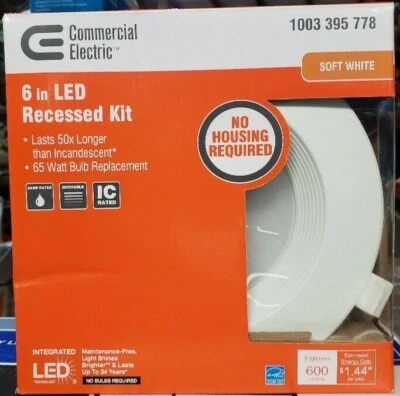 Commercial electric 6 in recessed led light white kit G1TP120RT6T30 NEW (3A)