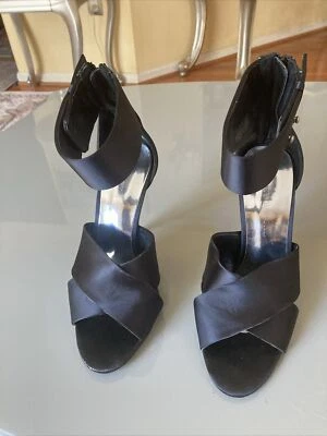 "Audrey Brooke Textil Superior Cuero Negro Hebilla al Tobillo Punta Abierta 5"" Alto Talla 6.5" Foto 1 de 4