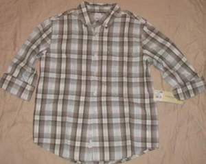 Boy's SHIRT Blue Brown Gold & White PLAID Cotton Size M 8-10 Cherokee NWT - Picture 1 of 1