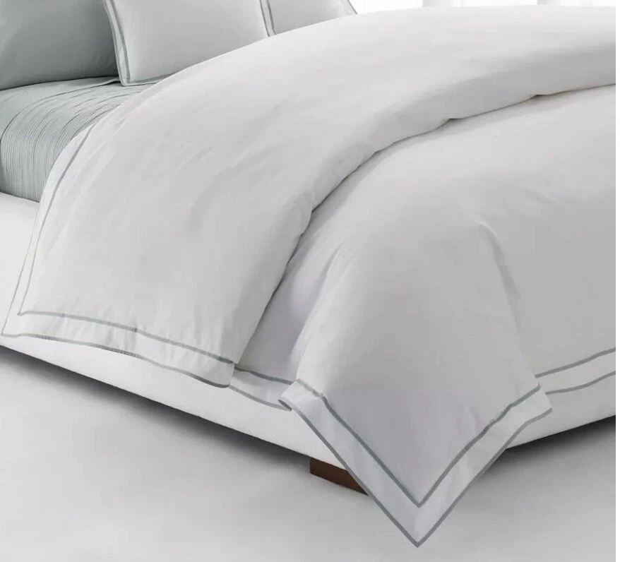 LAUREN Ralph Lauren Spencer Gray Border /White Full/Queen Cotton Duvet Cover Set