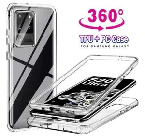 CLEAR FULL 360 Case for Samsung S22 S23 S24 FE Plus Ultra Shockproof Phone Cover - Picture 1 of 10