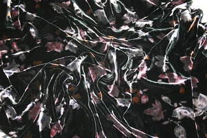Floral Print on Black Rayon Silk Velvet Upholstery Apparel Fabric BTY 44" W - Picture 1 of 7
