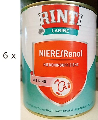 6 x 800 g RINTI Canine Niere / Renal mit Rind (€ 7,02/kg) Nierendiät für Hunde - Bild 1 von 3