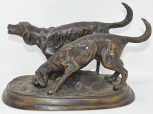 Figura antigua escultura francesa de bronce perro animal dos perros de caza coleccionable - Imagen 1 de 5