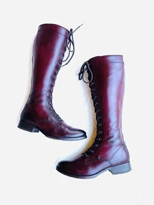 Frye Melissa Sz 9 Tall Lace Up Women Oxblood Riding Boots Moto Military Boots - Picture 1 of 17