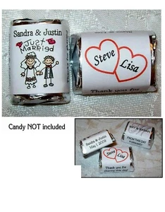 WEDDING FAVORS CANDY WRAPPERS LABELS ~ WHIMSICAL HEARTS PERSONALIZED - Picture 1 of 2