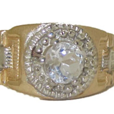 Anel de pedra preciosa topázio branco CZ masculino pulseira de ouro amarelo 18kt EUA semi precioso 8 novo - Imagem 1 de 4