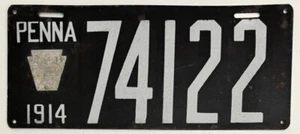 Pennsylvania 1914 Porzellan Nummernschild # 74122 - Bild 1 von 1