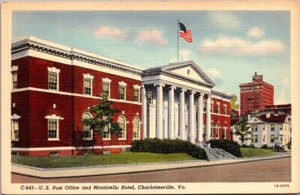 POST OFFICE Monticello Hotel CHARLOTTESVILLE, Virginia VA linen Postcard - Imagen 1 de 2