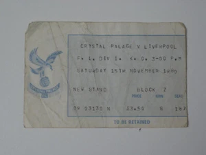 Crystal Palace vs Liverpool Football Ticket Stub 15. November 1980, Midhurst GU - Bild 1 von 6