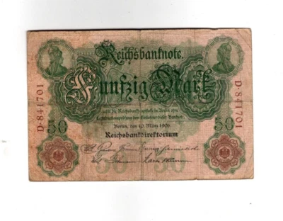 Genuine 50 Mark German empire banknote 1906 in fine cond  !!!!! - Image 1 of 2